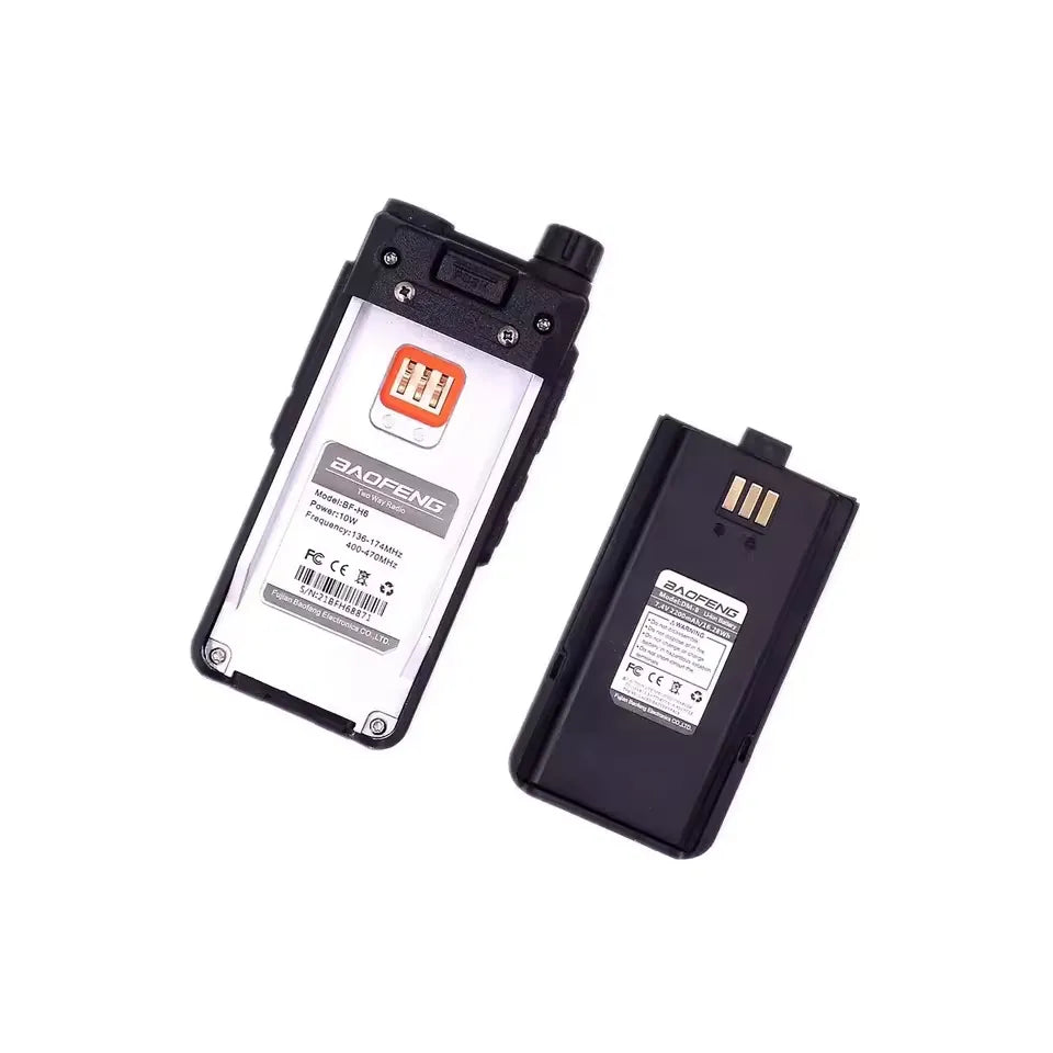 Baofeng BF-H6 Talkie Walkie vue de dos et de la batterie