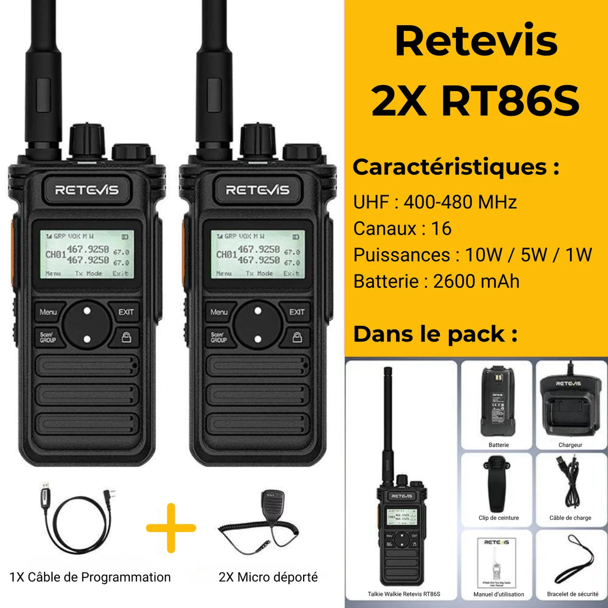 Pack 2 Talkies Walkies Retevis RT86S