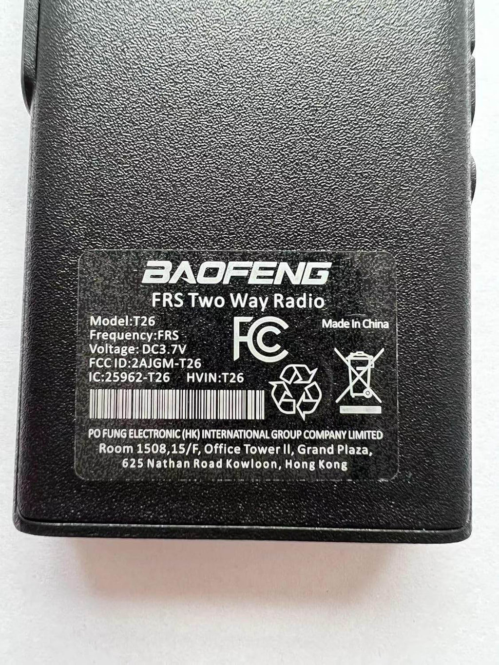 Étiquette Talkie Walkie Baofeng T26 - Univers Talkie